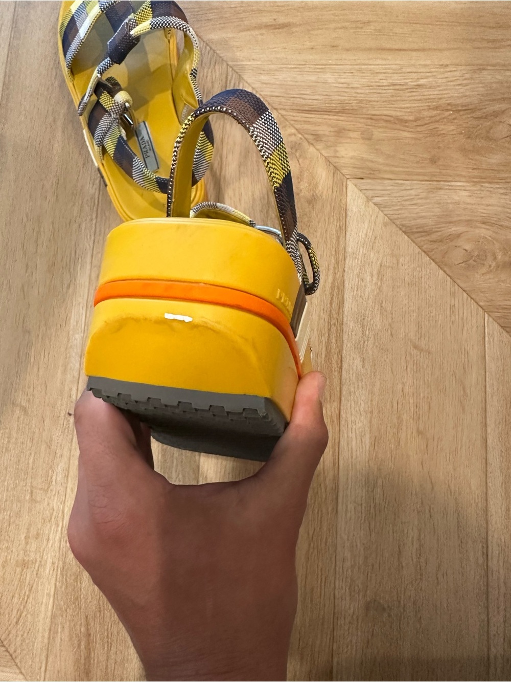 Prada Yellow Plaid Platform Sandals - Women's - Picture 5 of 14